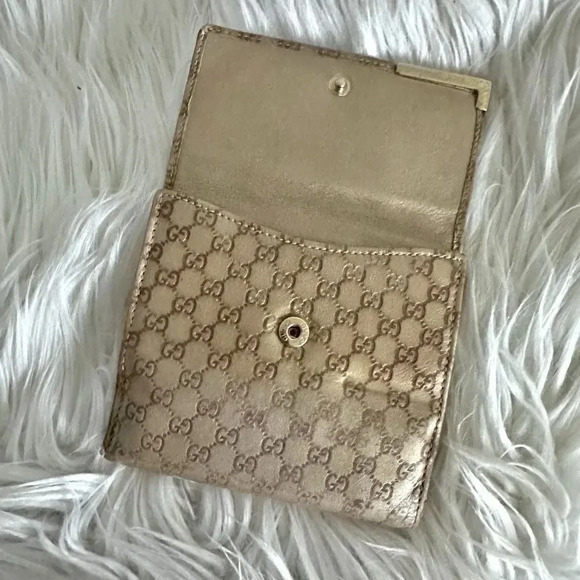 GUCCI | Authentic Vintage Unisex Canvas Compact Wallet Tan Brown Gold - Picture 9 of 10